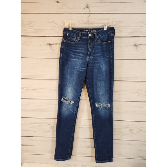 Old Navy Denim - Old Navy‎ Women's Blue High Rise Cotton Distressed Straight Leg Jeans Size 4